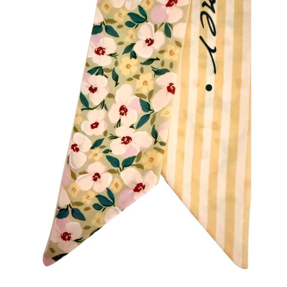 Slim Scarf Yellow Floral 34in Two Sided Cottagecore Quiet Luxury No65 - Picture 10 of 14